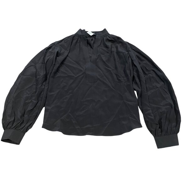 NWT Madewell Sz XS Black Shirred Long Sleeve Top in Silk Relaxed Flowy NT652 - Picture 5 of 12